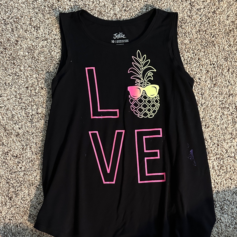 Justice Black Tank Top with Pink and Yellow Accents